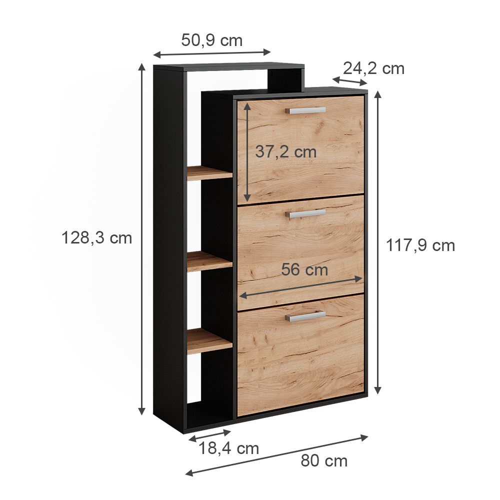 Meubles à Chaussures Noir & Bois Clair 3 Compartiments