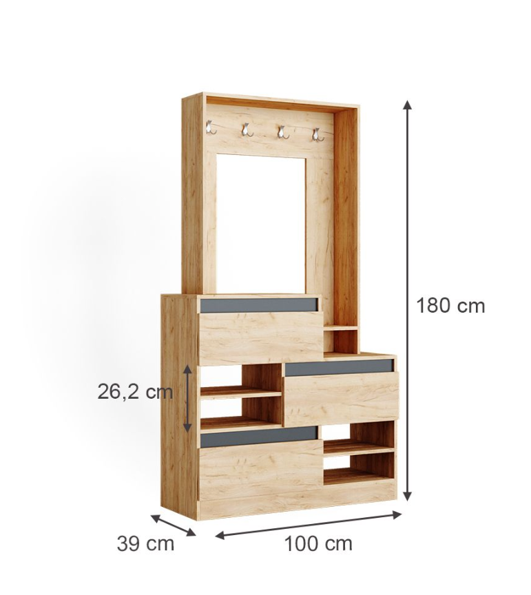 Meuble d'Entrée 100 x 180 Chêne Doré